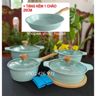 Bộ nồi chống dính đáy từ ecoramic quánh 16 nồi 18 20 22cm chảo 20cm