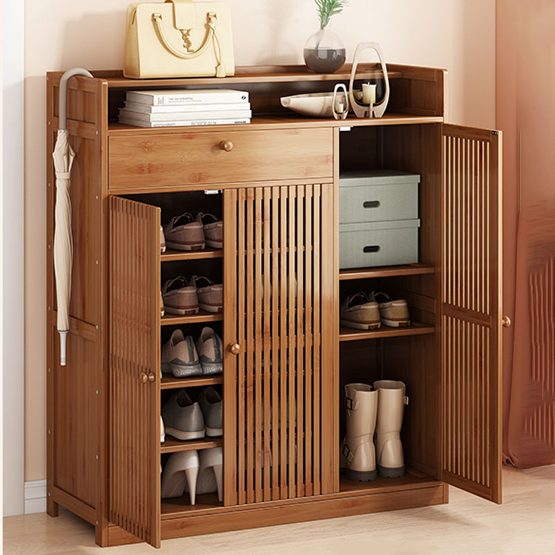 Tủ giày gỗ tre có ngăn kéo 1m14 x 99cm - Kệ để giày dép nhiều ngăn, Tủ giày thông minh màu nâu cổ điển decor nhà đẹp