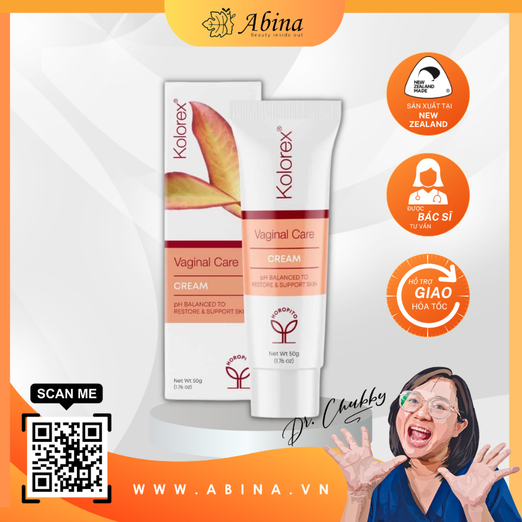 Kem bôi cân bằng pH, kiểm soát nấm, giảm hôi ngứa vùng kín Kolorex Vaginal Care Cream 50g Dr Chubby