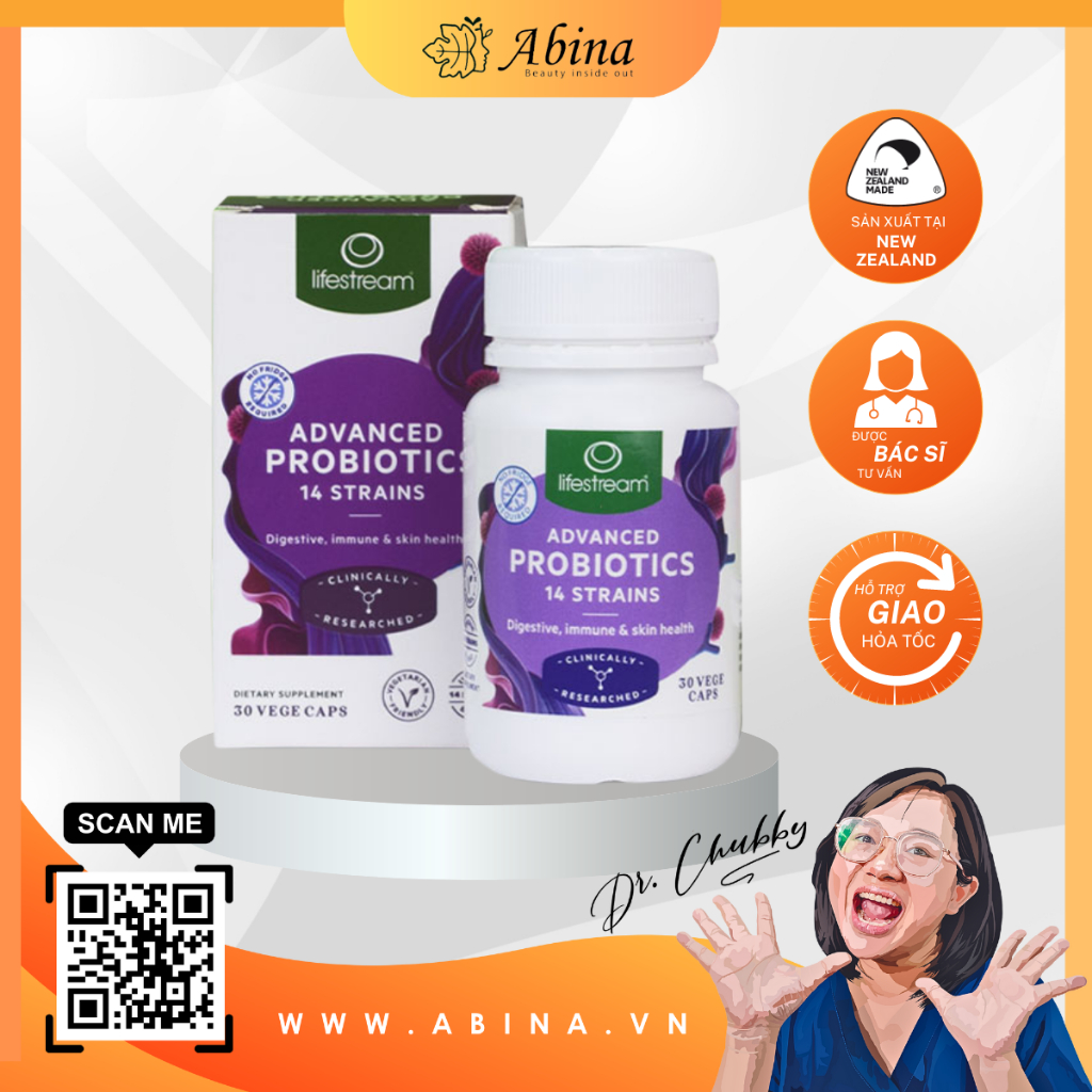 Men vi sinh 14 chủng công nghệ bọc hỗ trợ nấm ngứa vùng kín, đẹp da, giảm chàm Lifestream Advanced Probiotics Dr Chubby