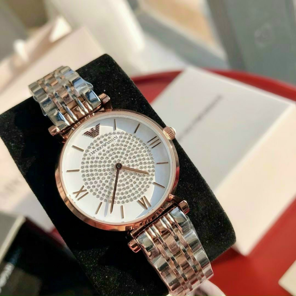 Đồng hồ nữ Emporio Armani đính đá sang trọng, size 32mm, dây thép, kính chống trày chống nước 3atm bảo hành máy 6 tháng