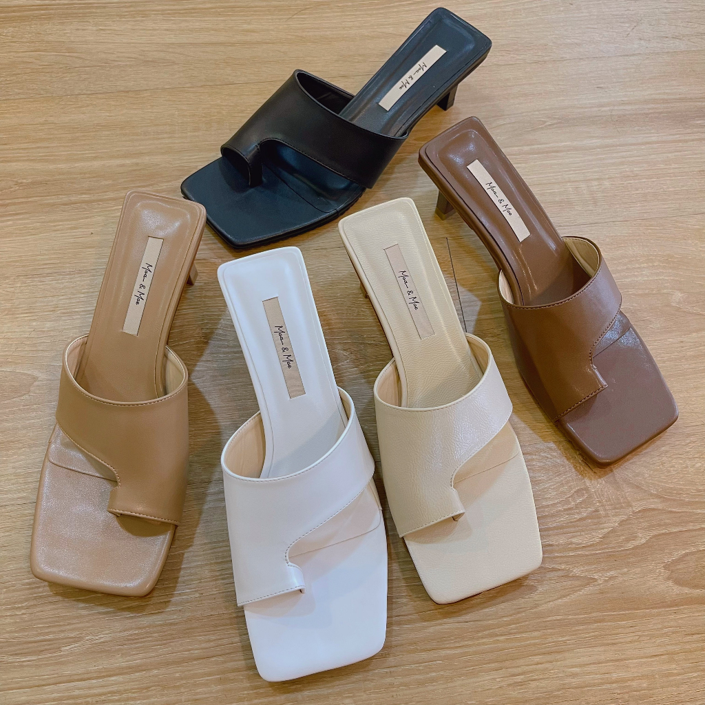 Dép Guốc Moa Moe Xỏ Ngón Bản Ngang Mũi Vuông Cao 5p