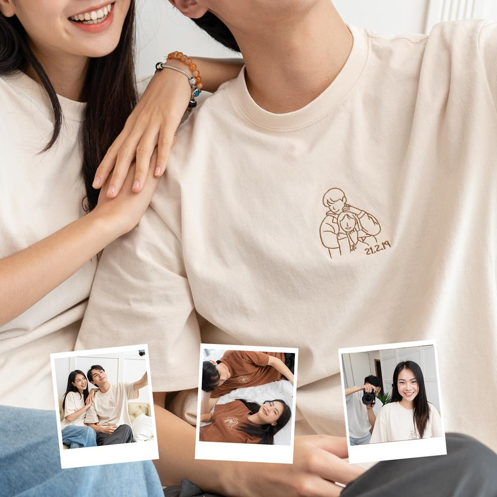 Áo Thun Đôi Thêu Theo Yêu Cầu Từ Ảnh, Áo Thun Đôi Overisize