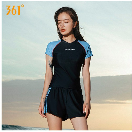 Bộ Đồ bơi nữ 361 ,Bikini đi biển áo tắm hai mảnh ngắn tay cá tính chất thun lạnh quần 2 lớp che bụng kín đáo B2102