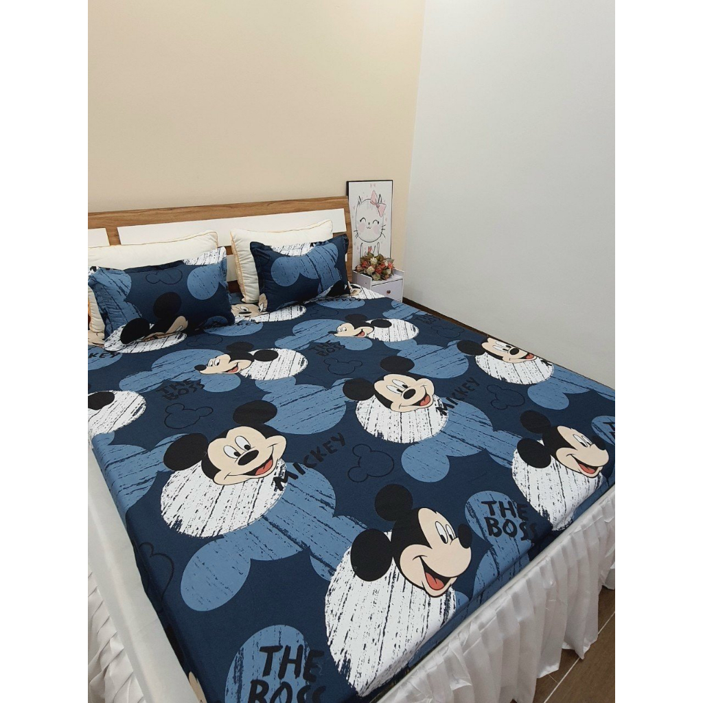 Ga Giường - drap bọc Nệm + 2 vỏ nằm Cotton Poly M2/ M6/ M8/ 2M2 Nhiều Họa Tiết (Bo Chun) - Thông Đen, Công Chúa, Thỏ...