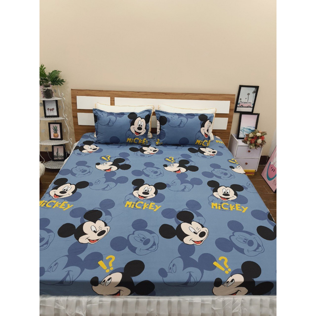 Ga Giường - drap bọc Nệm + 2 vỏ nằm Cotton Poly M2/ M6/ M8/ 2M2 Nhiều Họa Tiết (Bo Chun) - Thông Đen, Công Chúa, Thỏ...