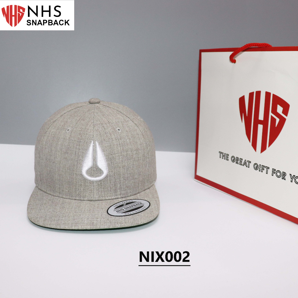 Nón NHS Snapback full xám logo giọt nước trắng Nix002.