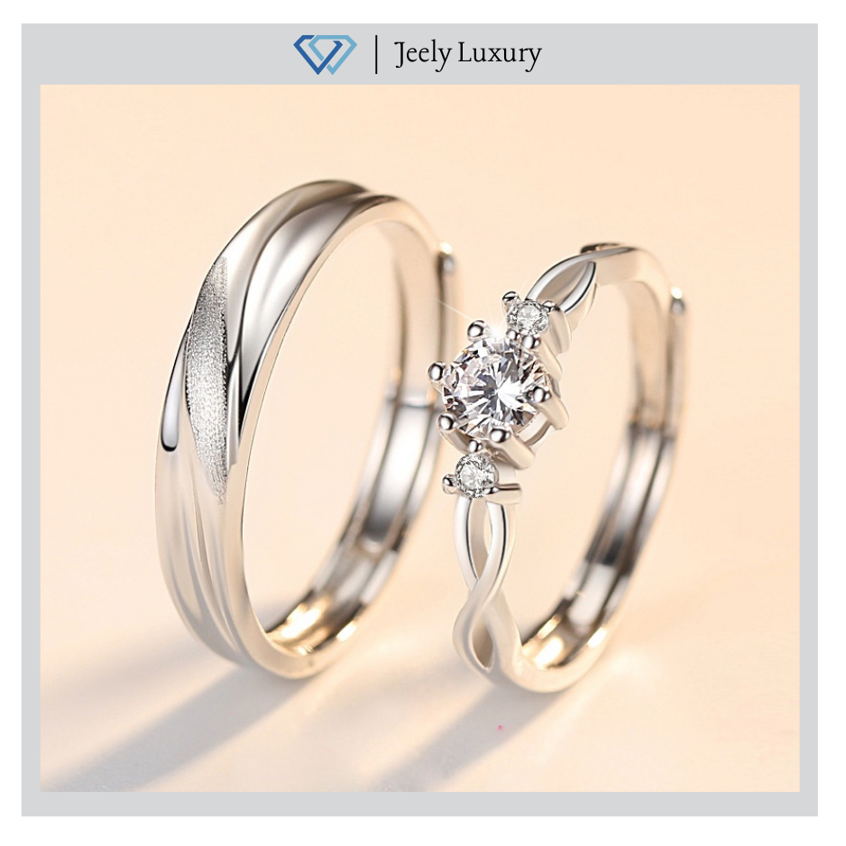 Nhẫn bạc đôi tình yêu JEELY LUXURY ak10, Nhẫn nam nữ thiết kế tinh tế sang trọng
