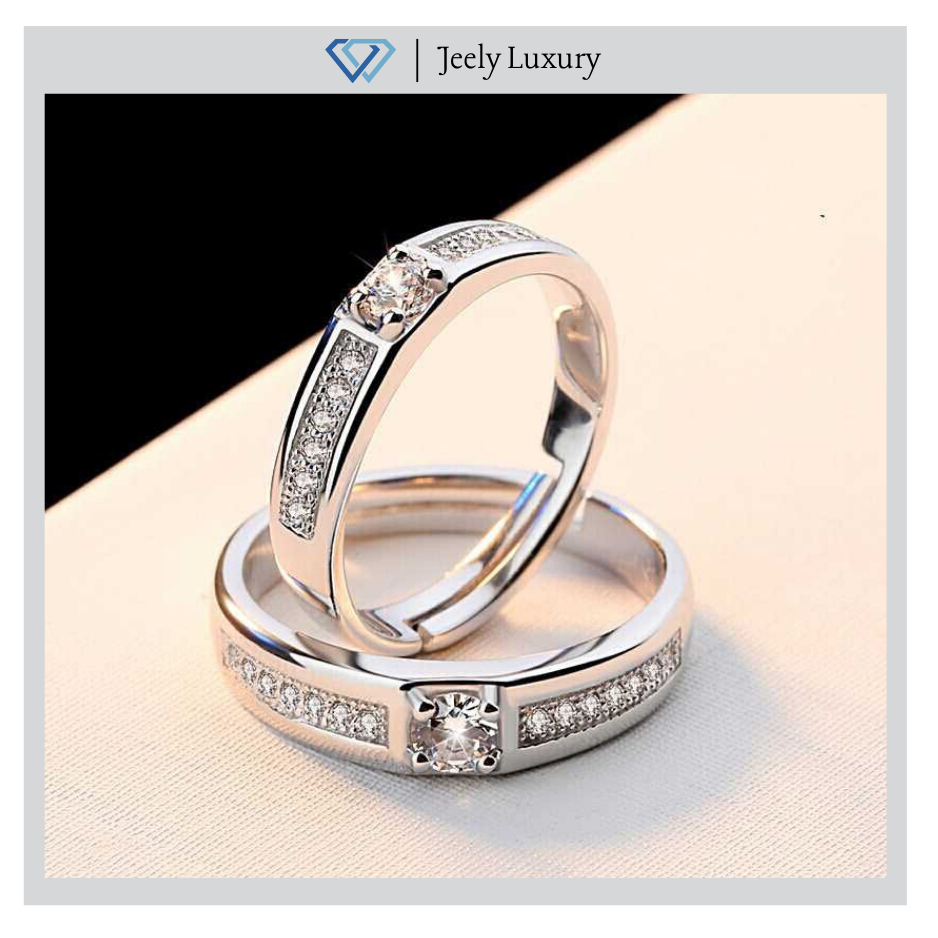 Nhẫn đôi nam nữ JEELY LUXURY AK02 cao cấp, Nhẫn bạc cặp thiết kế giống nhau đính đá sang trọng