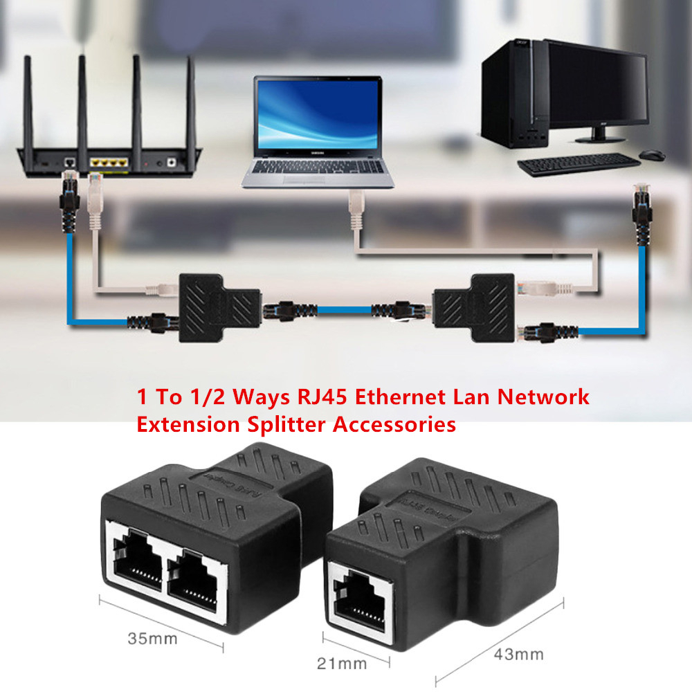 Đầu kết nối cáp mạng LAN Ethernet RJ45 chia 1 cổng ra 2 Cổng cắm tiện dụng