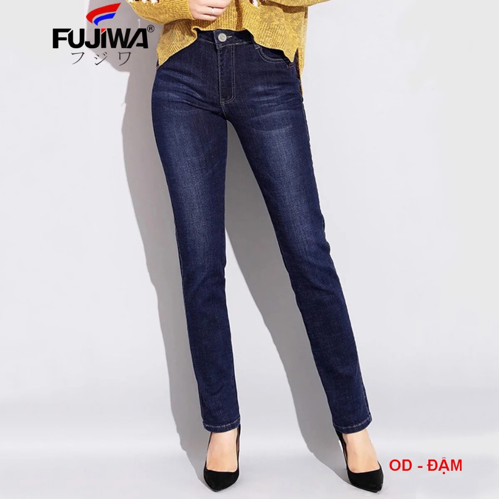 Quần Jean Nữ Ống Đứng Không Ôm FUJIWA - OD. Jeans Có Thun Co Giãn, Mặc Rất Thoải Mái, Lưng Cao Ngang Rốn. Size: 26 - 32