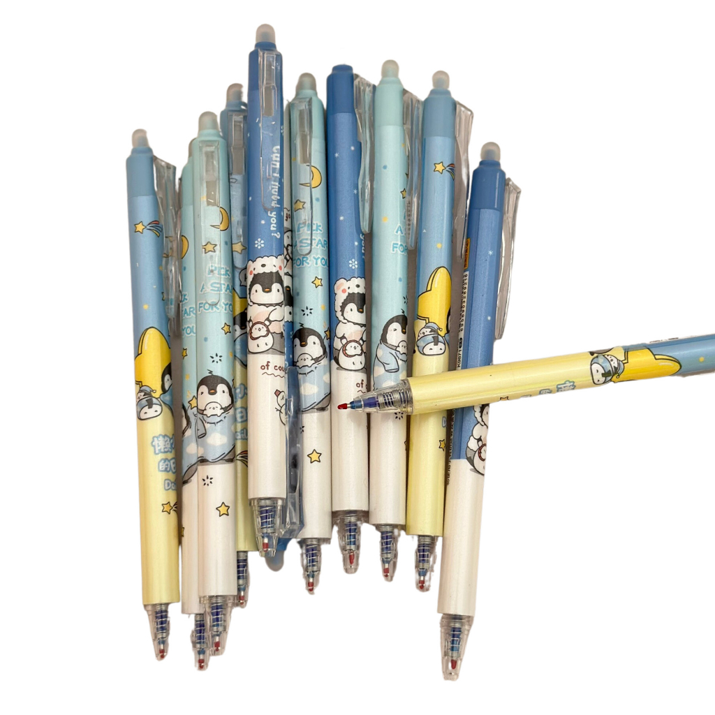 Bút gel xóa được dạng bấm hình gấu, chim cánh cụt, phi hành gia