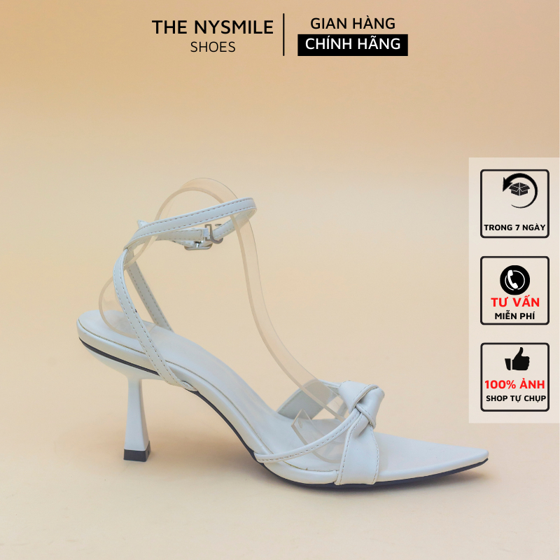 Giày sandal cao gót nữ NySmile 7P gót nhọn mũi nhọn 2 quai chéo thắt nút - The NySmile - MULA