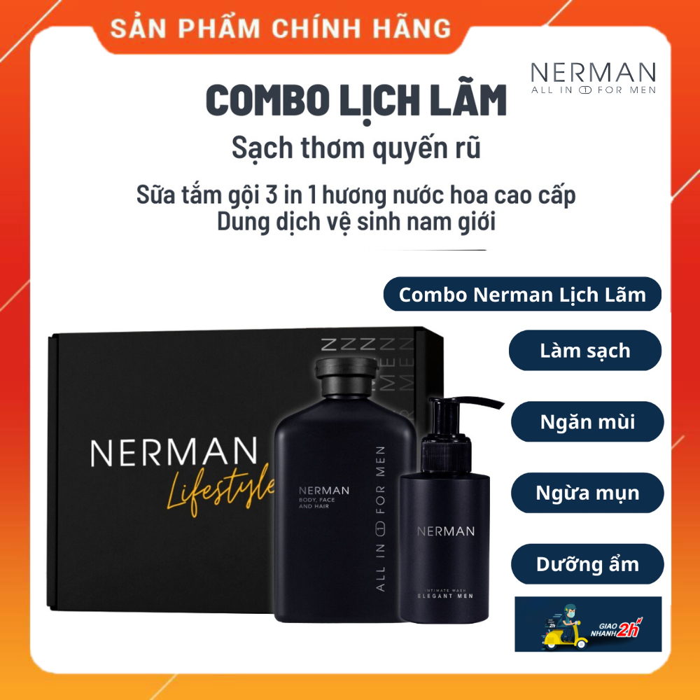 Combo lịch lãm Nerman - Quà tặng - Sữa tắm gội hương nước hoa cao cấp dung tich 350ml & Gel vệ sinh nam dung tich 100ml