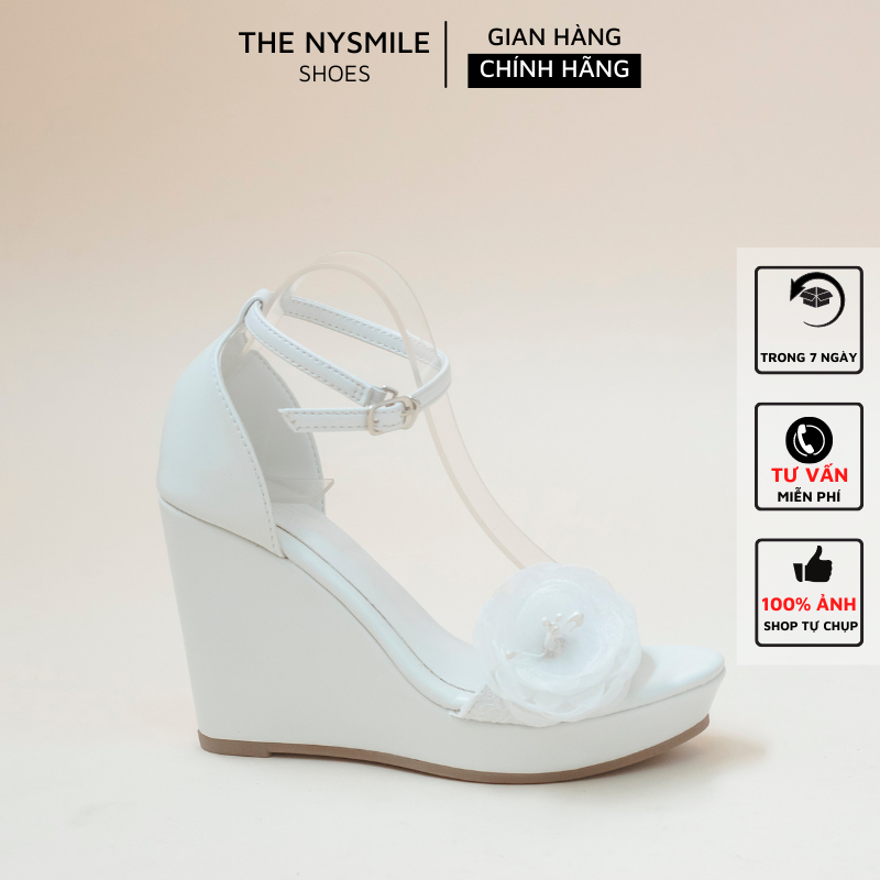 Giày đế xuồng nữ , giày cưới cô dâu xuồng 9cm quai đính hoa - The NySmile - LEVI