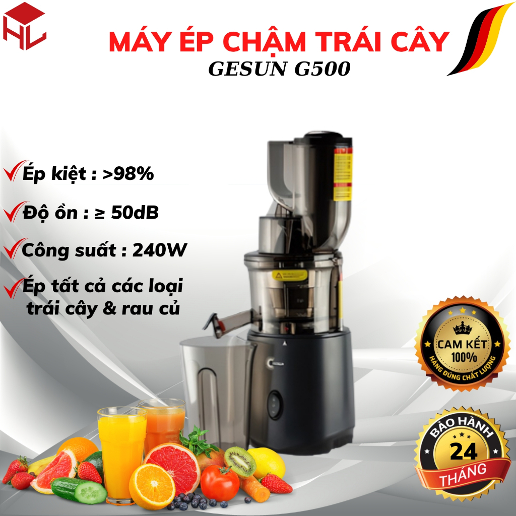 Máy ép chậm GESUN G500 240w .Máy ép chậm trái cây với 7 cấp độ ép khác nhau giữ nguyên dưỡng chất ,ép kiệt tới >98% .