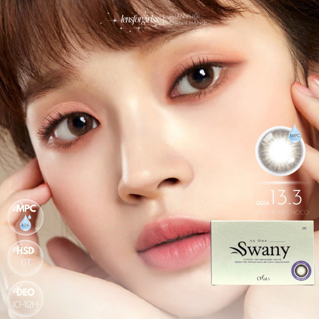 Kính áp tròng nâu choco giãn nhẹ SWANY PURE CHOCO - MPC dành cho mắt nhạy cảm | Hsd 6 tháng | Lens cận | LENSFORGIRLSS