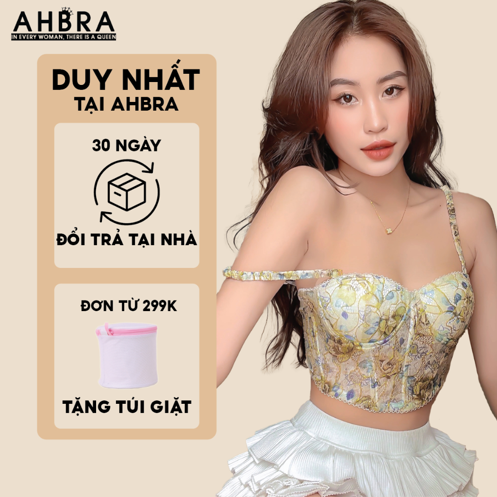 Áo Corset Cúp Ngực Ren 2 dây Có Gọng Mút Mỏng AHBRA C08 Crotop Phối Đồ Đa Dạng 30 Ngày Đổi Trả
