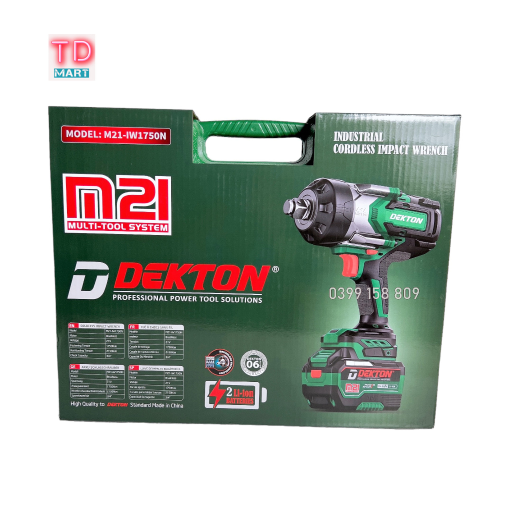 Máy Siết Bulong Dekton M21-IW1750N - Đầu Khẩu 3/4 Inch - Lực Siết 1750N.m Chân Pin Phổ Thông.