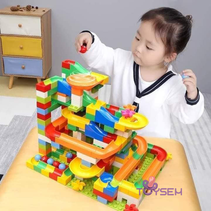 Đồ chơi lắp ráp mô hình cầu trượt thả bi 206 chi tiết JS8017 - Quà tặng sinh nhật cho bé