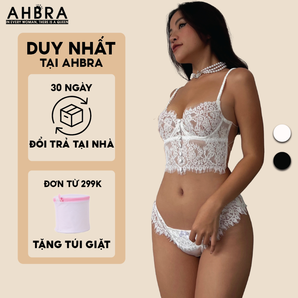 Áo Bra Corset Cúp Ngực Ren Có Gọng Không Mút Dáng Crotop AHBRA C07 Quần Lót Lọt Khe Sexy Tôn Mông 30 Ngày Đổi Trả