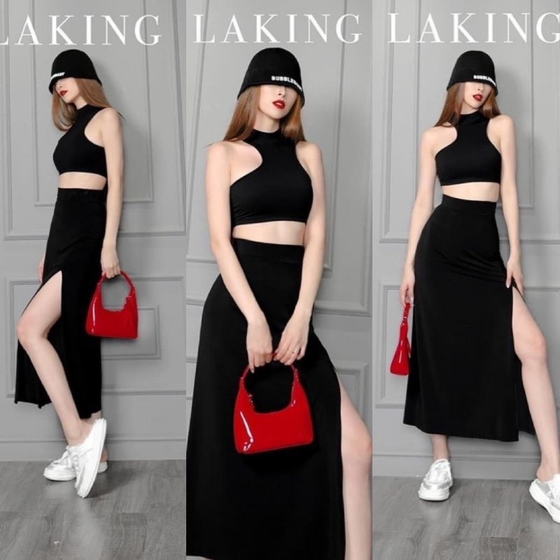 Set Áo Croptop Ba Lỗ Cổ Tròn Sát Nách Và Chân Váy Bút Chì - Dáng Dài Maxi Xẻ Tà Ôm Body Sexy - Tiểu Thư Bánh Bèo Cute