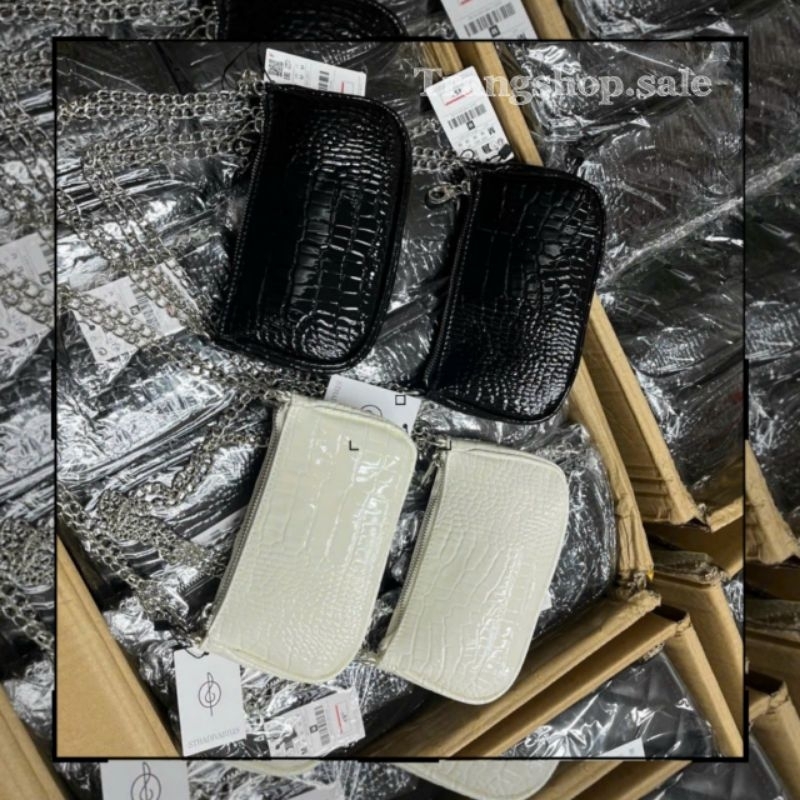 TÚI STRADIVARIUS MINI da gân đen trắng size 17 cm
