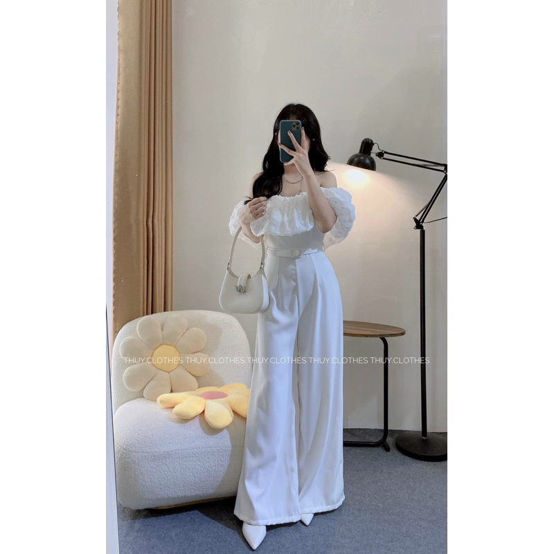 JUMSUIT SUÔNG TRẮNG DÀI BẸT VAI KÈM BELT ANGI HOME