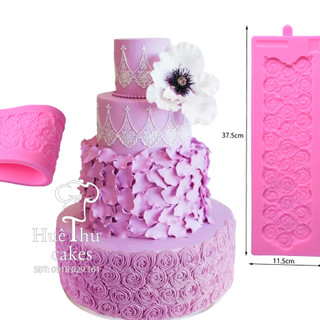 Khuôn silicon hoa Hồng (hoa văn nhỏ) 30x8cm ốp viền cho bánh rau câu 3D 4D xôi hoa đậu