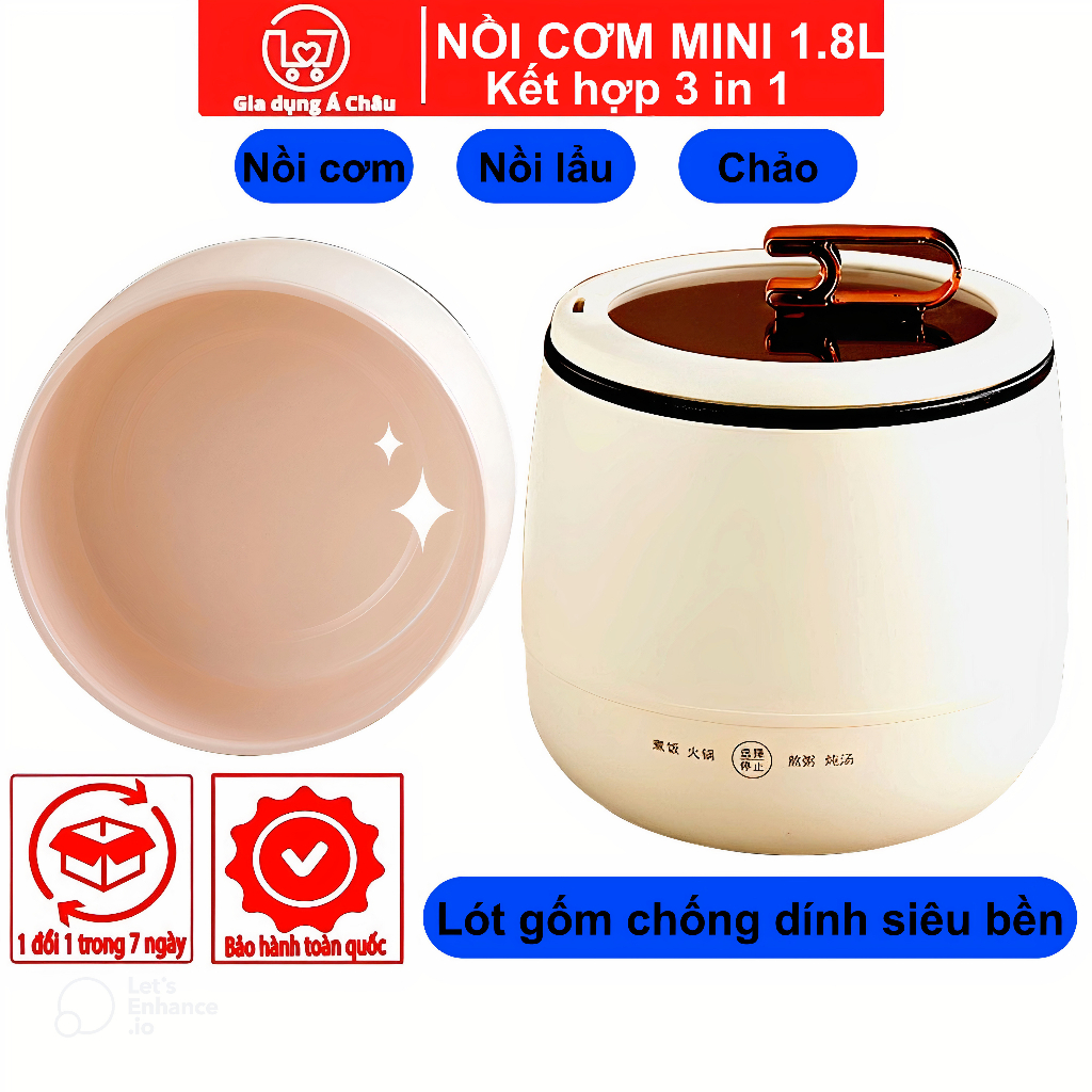 Nồi cơm điện mini Platium công nghệ Nhật Bản tráng men sứ chống dính, chống rò điện, dung tích 1.8L