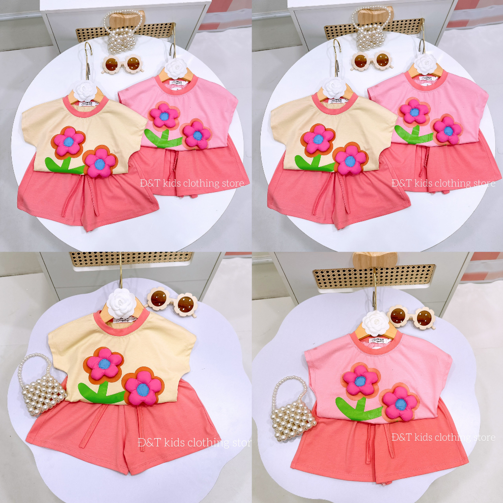 Bộ Cộc Tay Bé Gái, Bộ Hè Mẫu Mới 2023 Hoa Thật Cực Đẹp Cho Bé Gái Từ 10 - 22kg