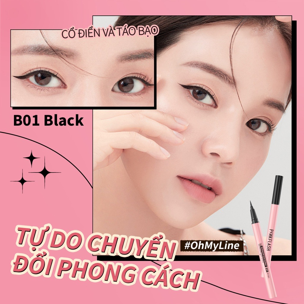 Bút kẻ mắt Pinkflash dạng lỏng nhanh khô màu đen màu nâu chất lì chống nước lâu trôi