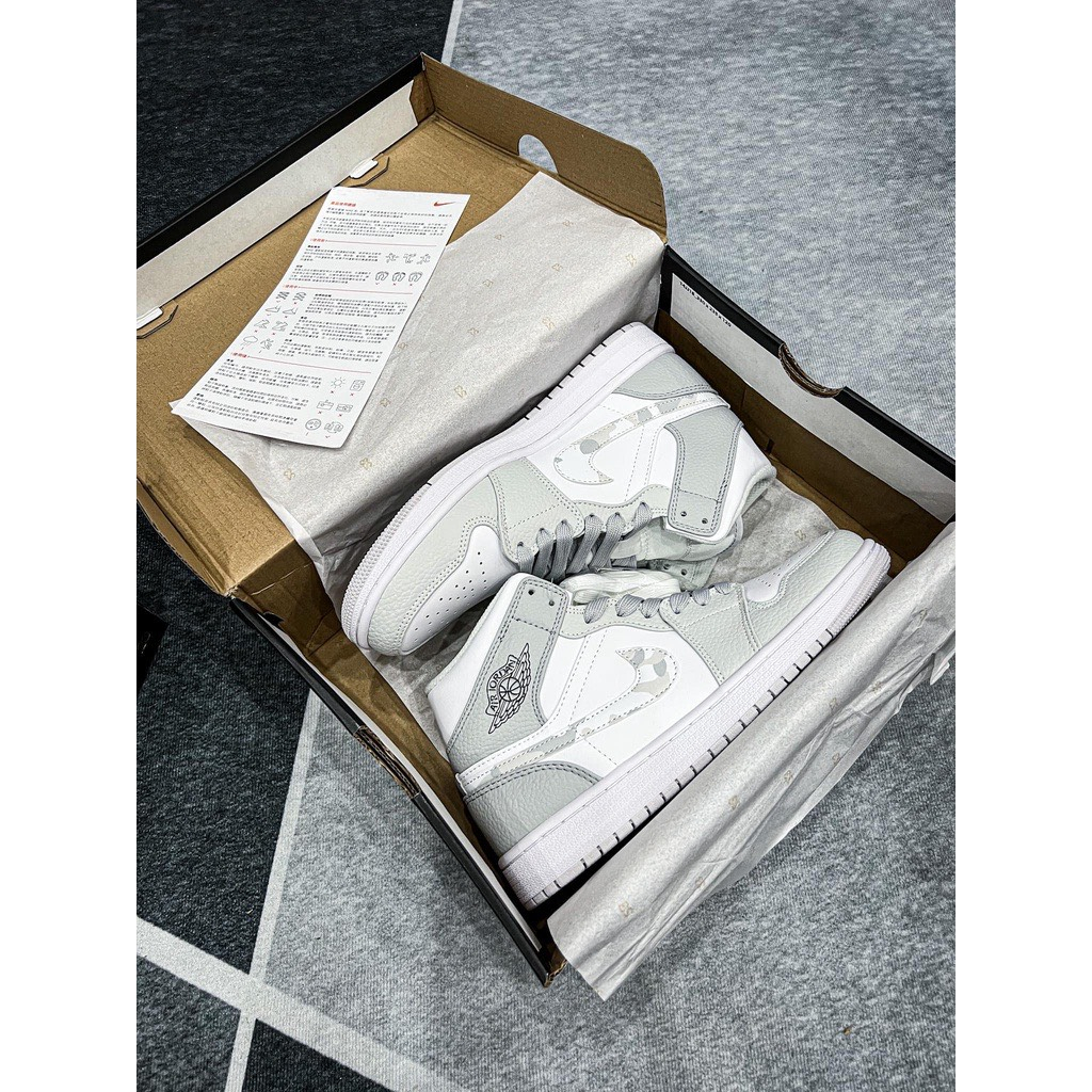 Giày Jordan cổ cao màu xám trắng, Jordan 1 Hight CaMo cao cổ Bản L.Auth đủ size nam nữ full phụ kiện