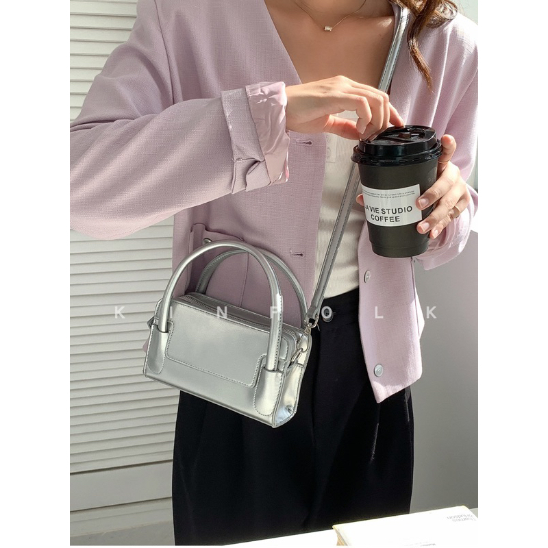 Túi hộp da lì kiểu dáng korea