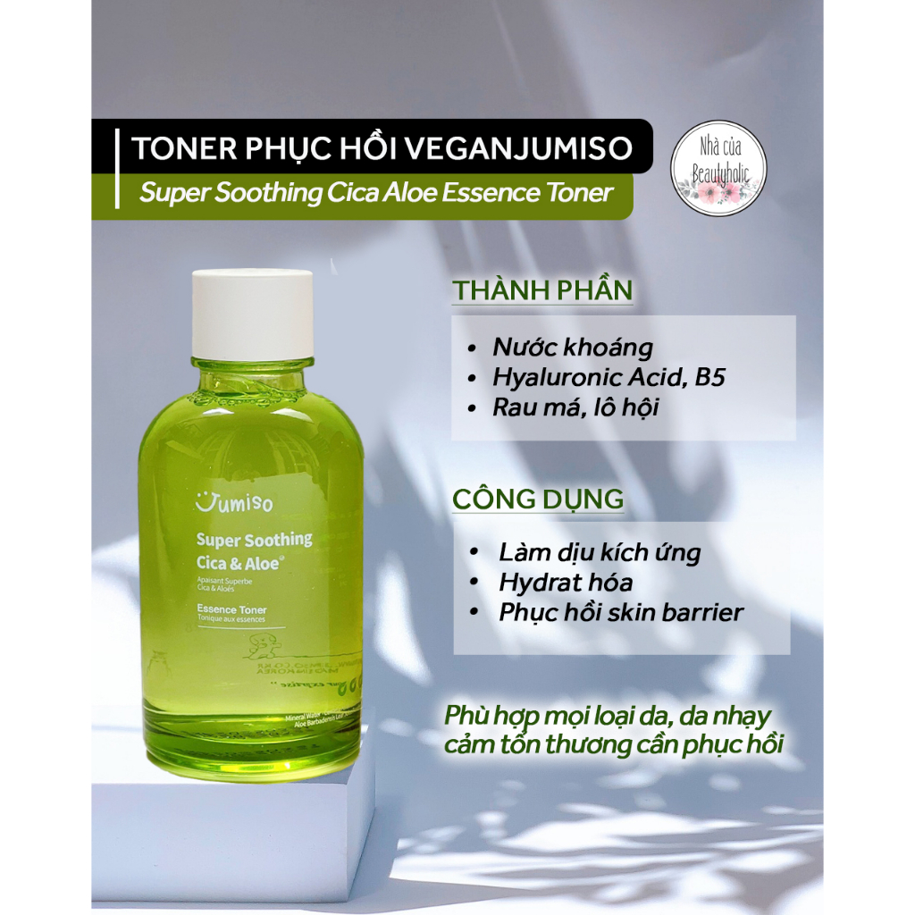 Toner thuần chay phục hồi da JUMISO SUPER SOOTHING CICA ALOE ESSENCE TONER