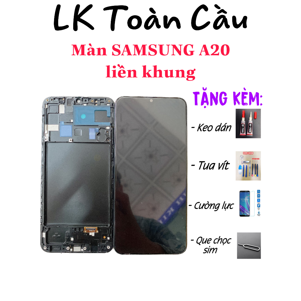 Màn hình Sam sung A20 oled liền khung 2ic Full bộ Bảo hành 3 tháng Tặng kèm keodánmàn+bộsữachữa+cườnglực+quechọcsim