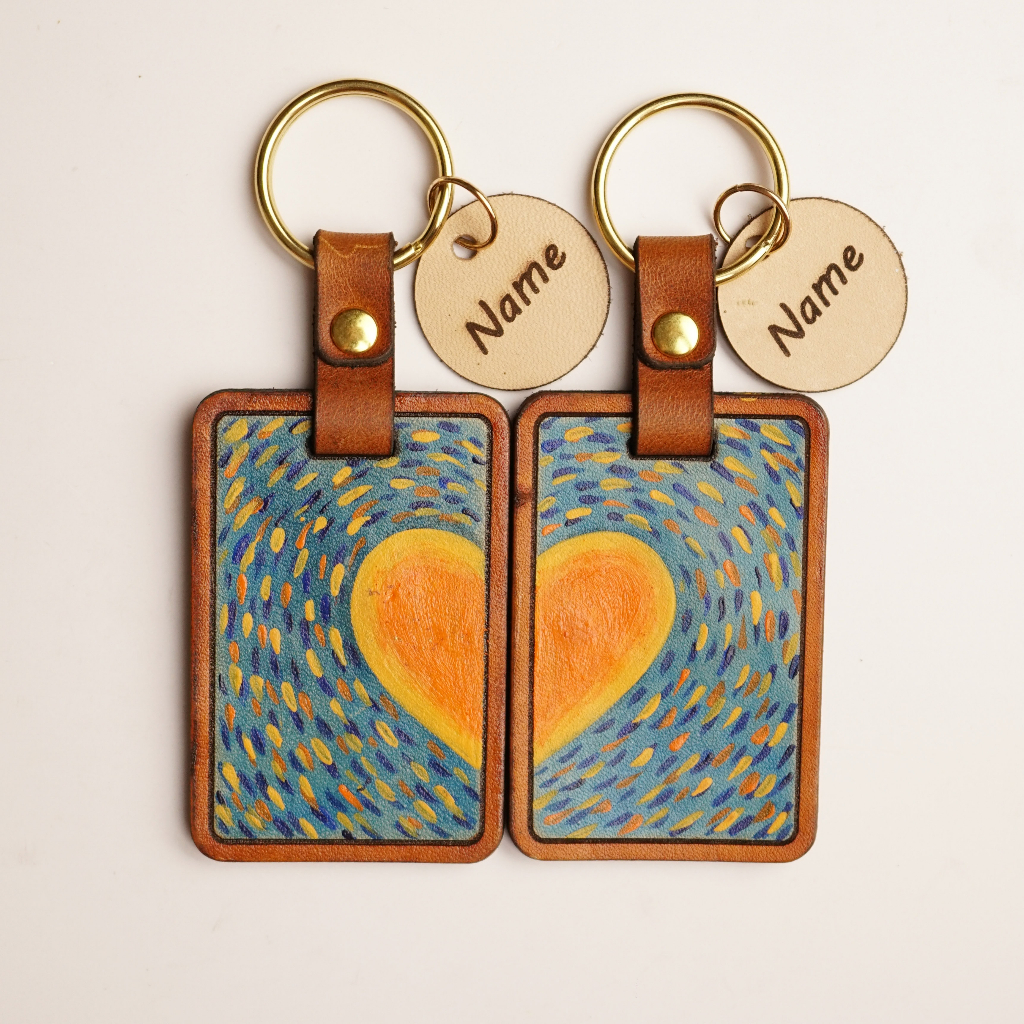 Cặp móc khóa Heart light  - Móc chìa khóa da vẽ tay