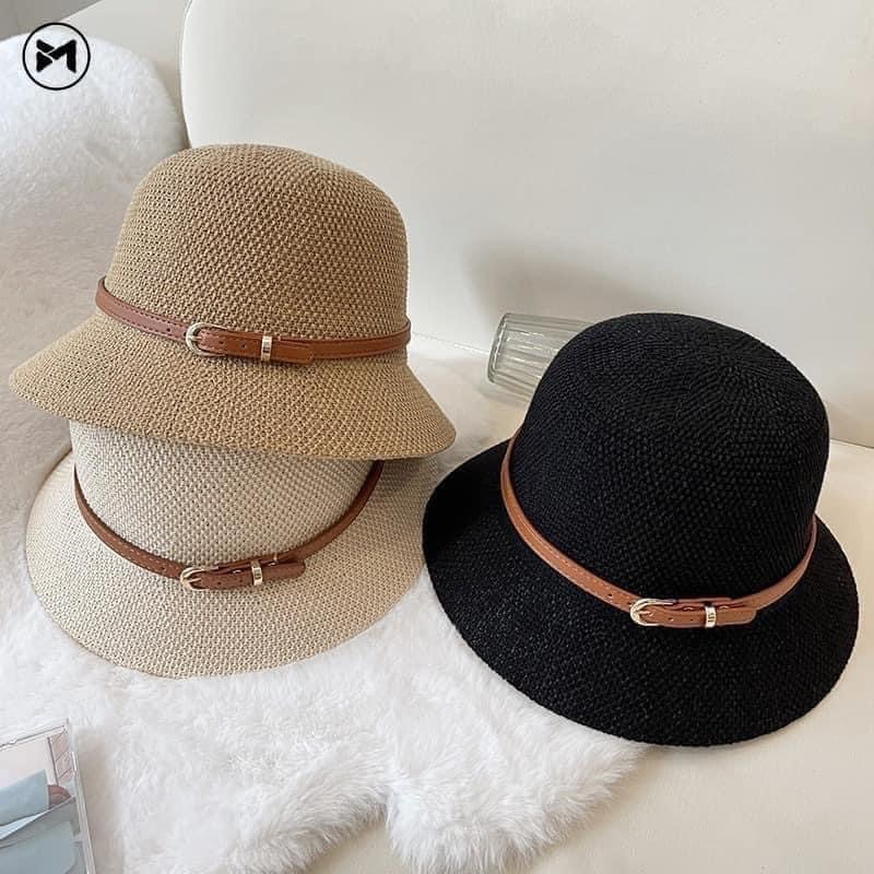 Nón Mũ Cói Vành Rộng Phối Khóa Da Che Nắng Đi Biển, Đi Chơi Phong Cách Vintage - Meta