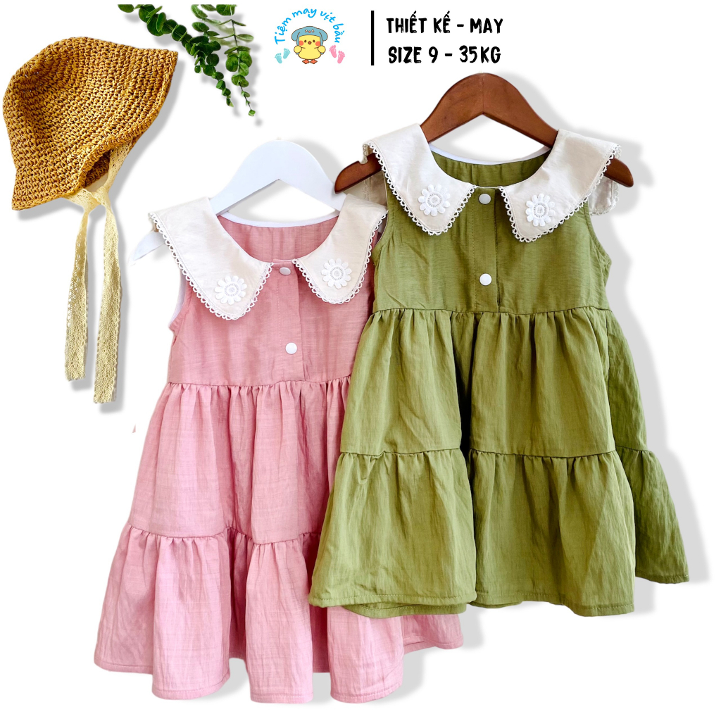 (1-10 TUỔI) VÁY CỔ SEN VIỀN REN BÉ GÁI - ĐẦM THIẾT KẾ 2 TẦNG ( Size 9 - 35 KG) - TIỆM MAY VỊT BẦU - VIBA - tiemmayvitbau