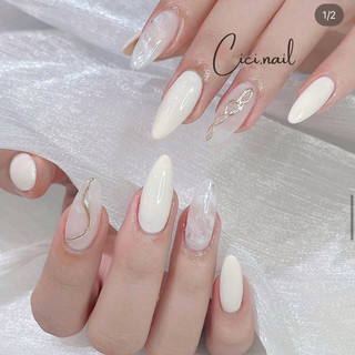 Móng Úp Thiết Kế Trắng Tráng Gương Nail Hàn Siêu Đẹp Cici.nails