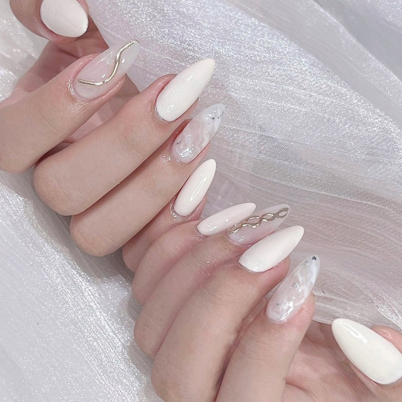 Móng Úp Thiết Kế Trắng Tráng Gương Nail Hàn Siêu Đẹp Cici.nails