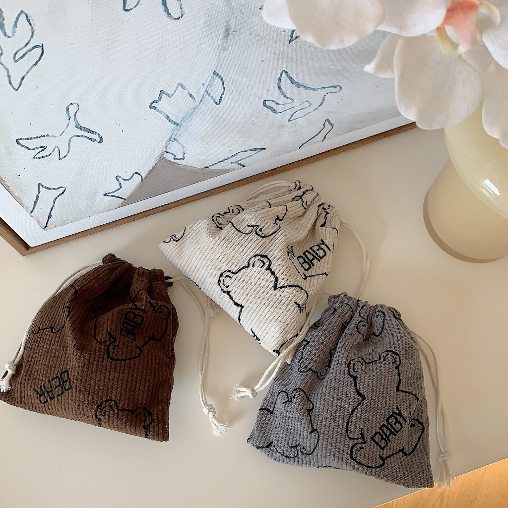 Túi Rút Mini Túi Đựng Đồ Drawstring Vải Cotton Gân In Hoa Cúc Daisy