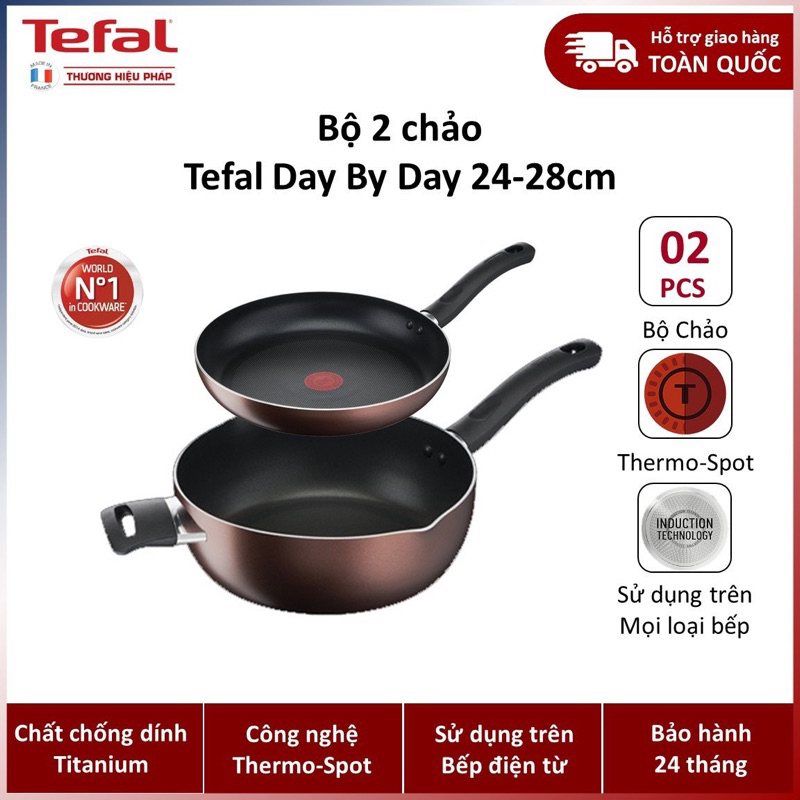 Bộ chảo Tefal Day By Day - Chảo chiên 24cm, Chảo xào 28cm