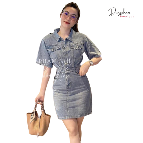 Váy bò cổ đức tay cộc fom ôm - Dungpham.Boutique