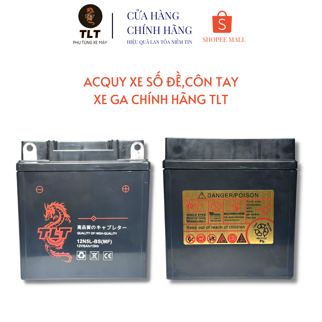 Ắc quy khô xe máy TLT 6AH/12V dùng cho xe wave,dream và các dòng xe tay ga bảo hành 12 tháng]