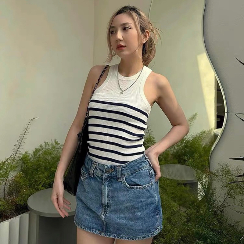 Áo ba lỗ dệt kim hoạ tiết kẻ Za.ra