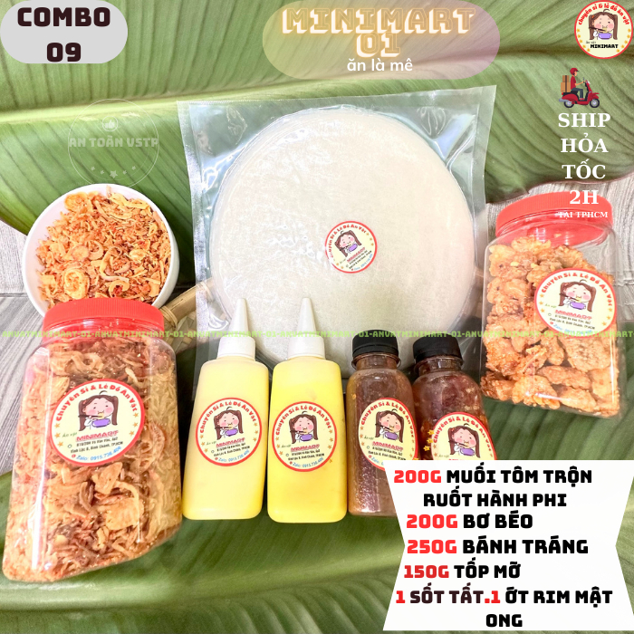 Bánh Tráng Phơi Sương+Muối Tôm Ruốt Hành Phi +Bơ Béo +Sốt Tắc+ớt rim+Tốp Mỡ C09 - minimart_01