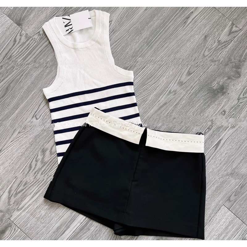 Áo ba lỗ dệt kim hoạ tiết kẻ Za.ra