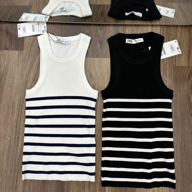 Áo ba lỗ dệt kim hoạ tiết kẻ Za.ra