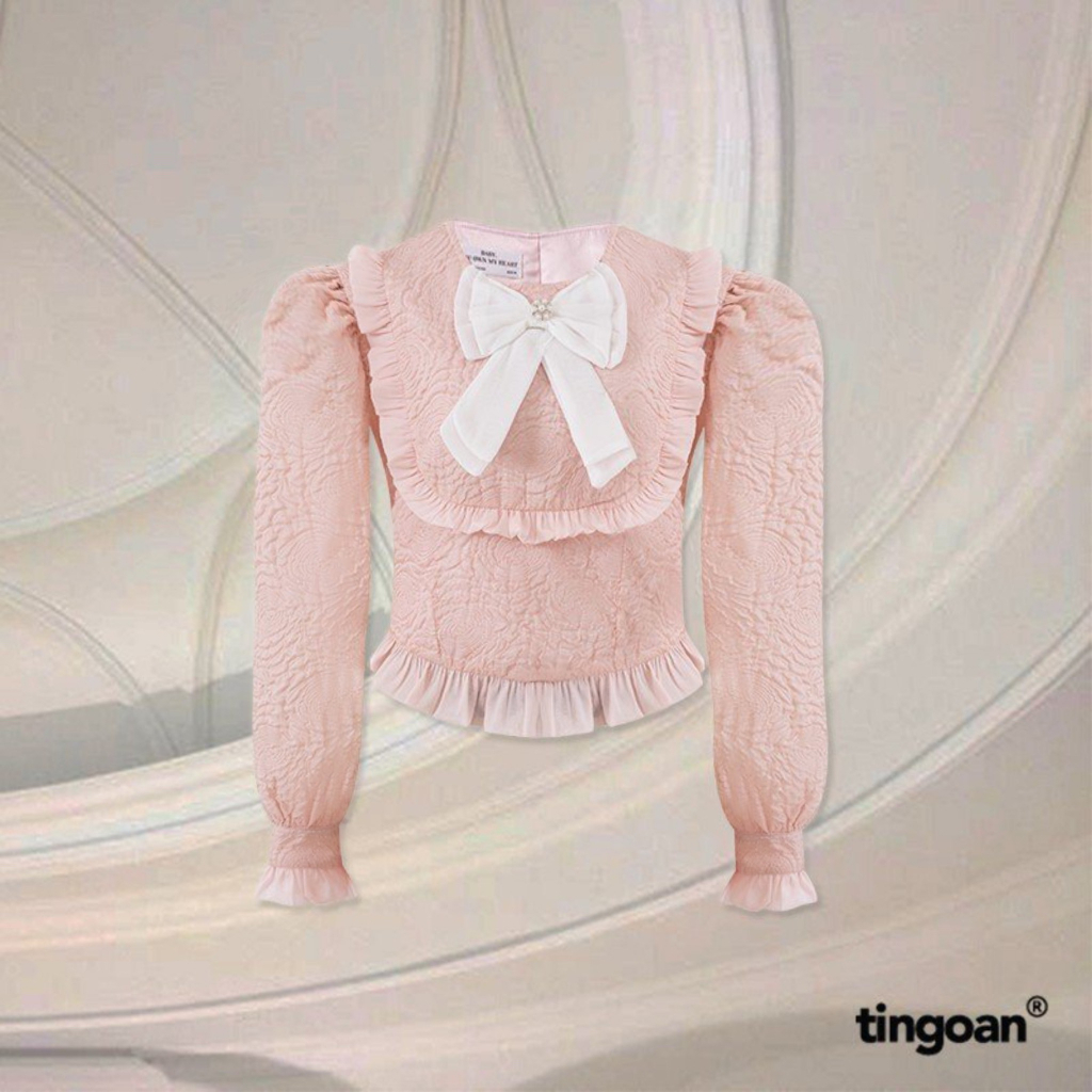 TINGOAN® - Áo cổ tròn hồng đinh nơ ngực phối cúc ngọc CANDY YUMYUM TOP/PK